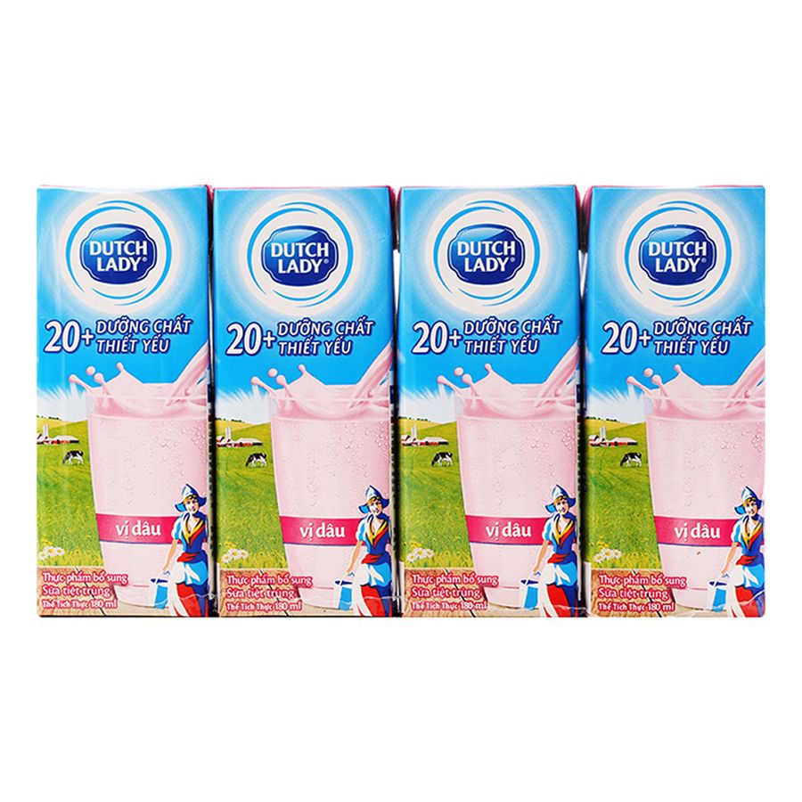  Lốc Sữa Tươi Tiệt Trùng Cô Gái Hà Lan Dâu 180ml 
