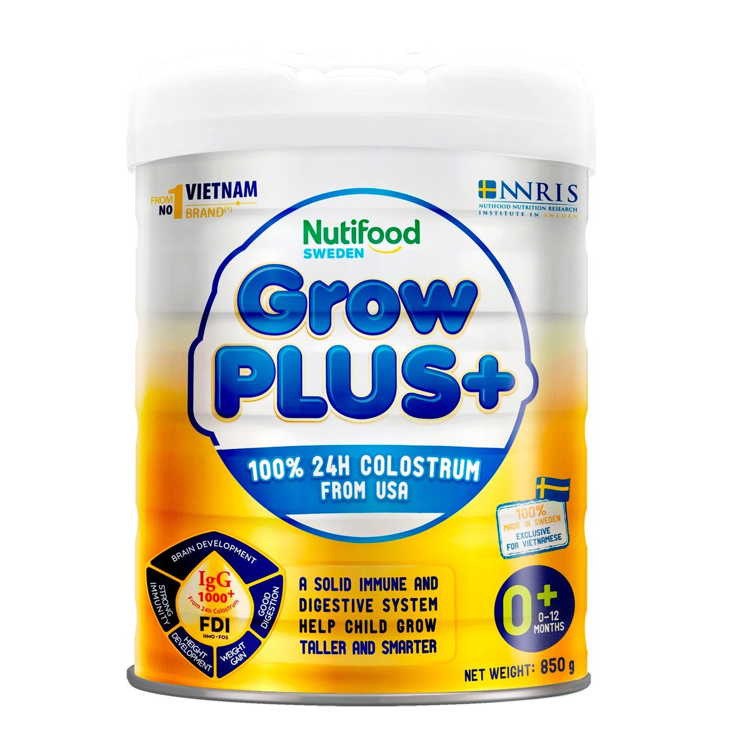  Sữa Bột Nutifood Grow Plus Vàng Sữa Non 0+ 850g 