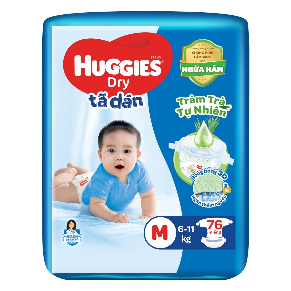  Bỉm Tã Dán Huggies Dry Size M 76 Miếng 