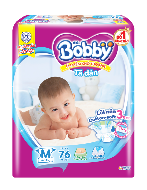  Bỉm Tã Dán Bobby Size M 76 Miếng 