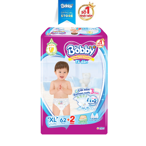  Bỉm Tã Dán Bobby Size XL 62 Miếng 