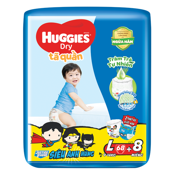  Bỉm Tã Quần Huggies Dry Size L 68 Miếng 