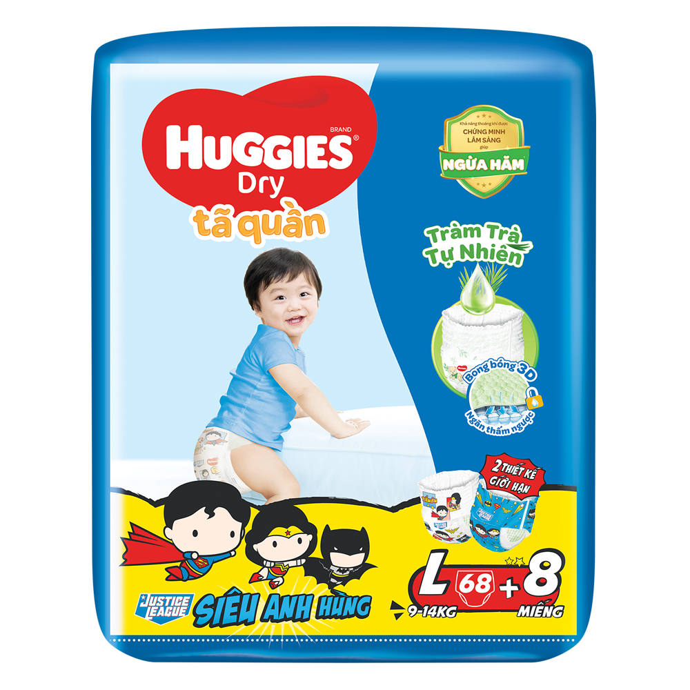  Bỉm Tã Quần Huggies Dry Size L 68 Miếng 