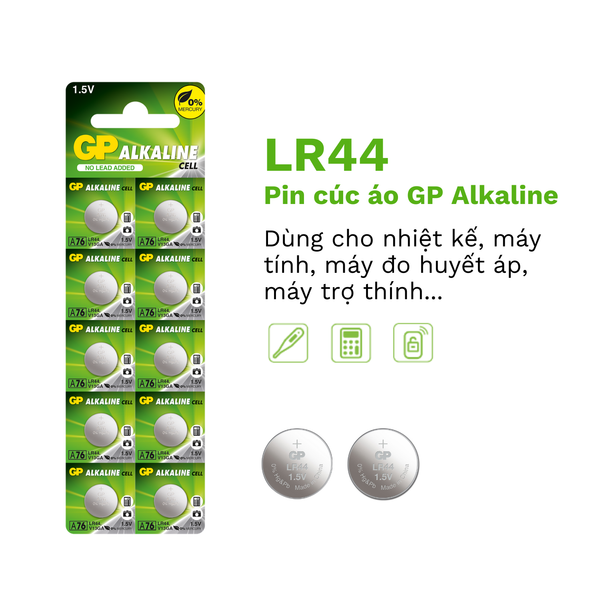 Pin Gp Pin cúc áo GP Alkaline 1.5V LR44 | A76 | SR44 | AG13 | CA18
