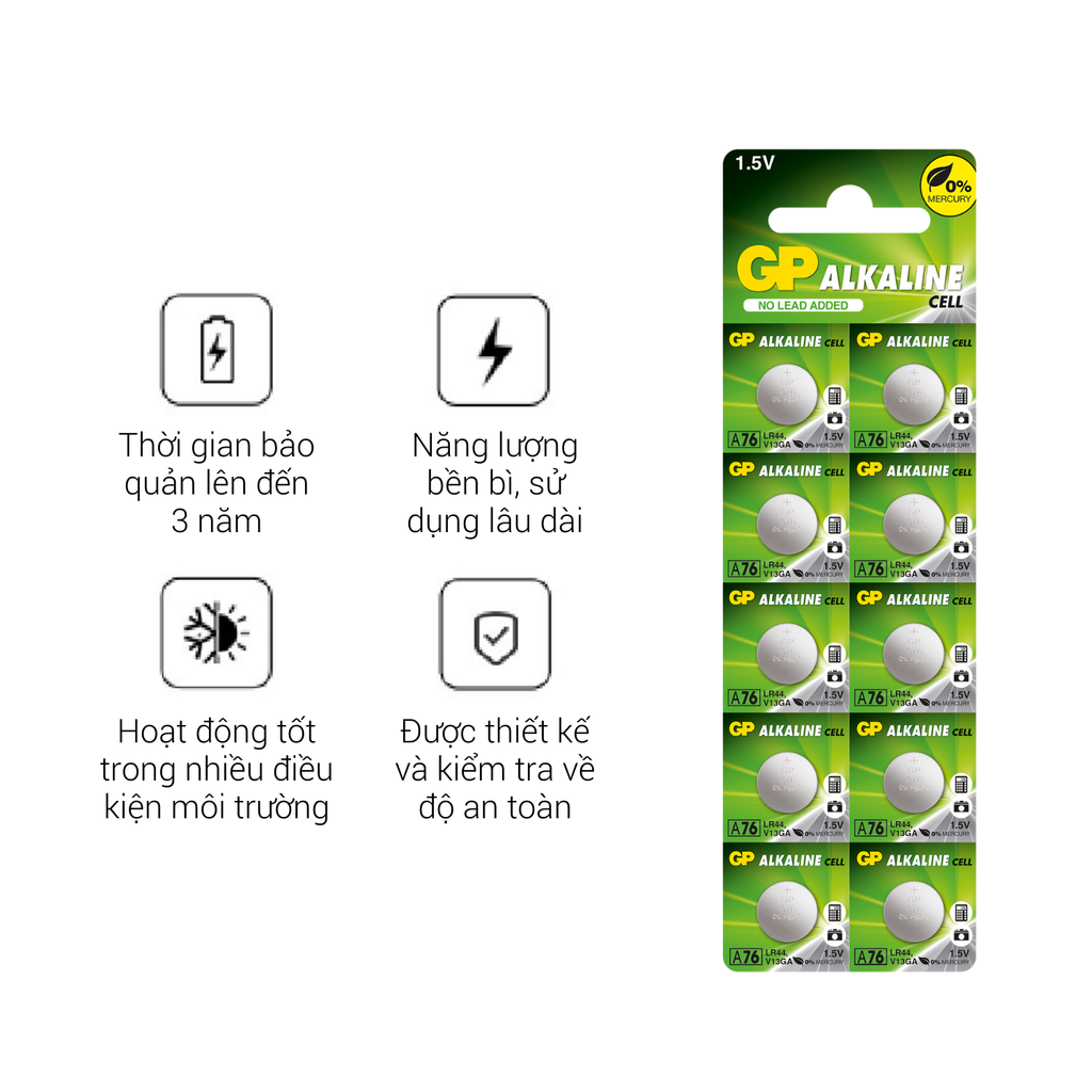 Pin cúc áo GP Alkaline 1.5V LR44 | A76 | SR44 | AG13 | CA18