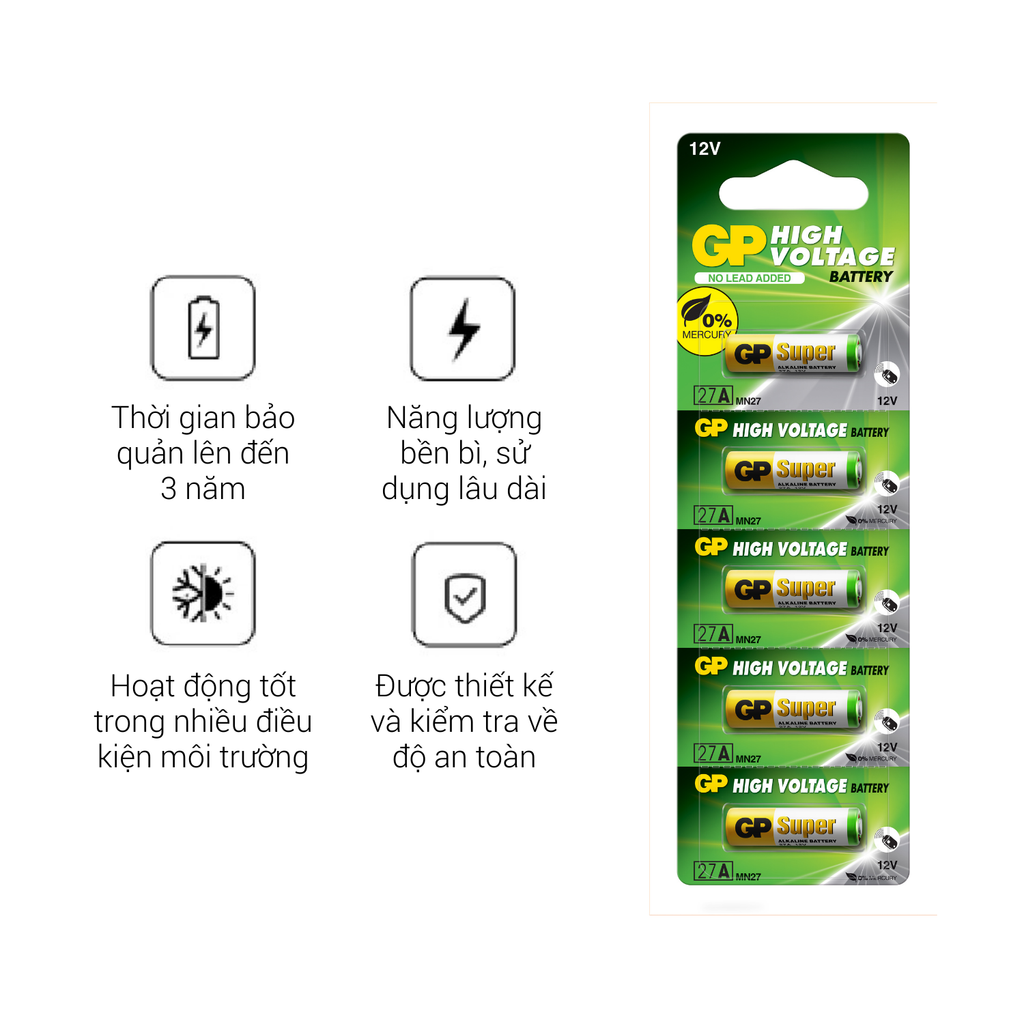 Pin hiệu suất cao GP Alkaline 12V A27 | 237A | A27BP | G27A | GP27A | L828 | MN27