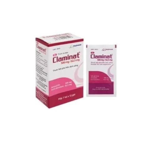 Cốm pha hỗn dịch uống Claminat 500mg/62.5mg trị nhiễm khuẩn hộp 12 gói