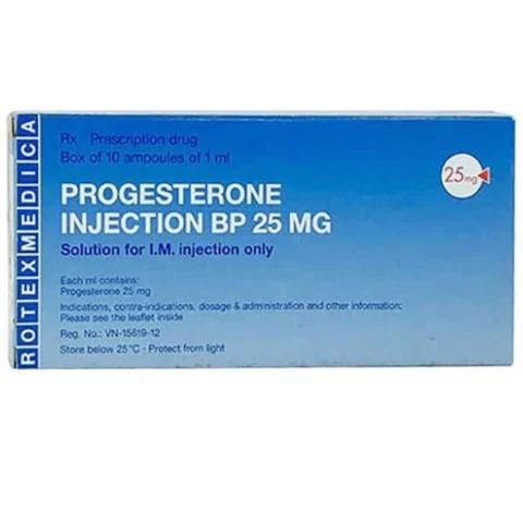 Progesterone bp 25mg đức-rotexmedica inj hộp 10 ống