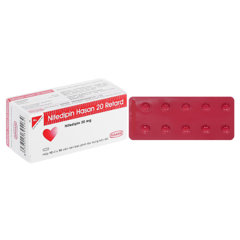 Nifedipin hasan 20mg retard hộp 100 viên