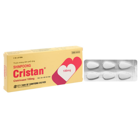 Viên đặt âm đạo Shinpoong Cristan 100mg trị nhiễm nấm âm đạo (1 vỉ x 6 viên)