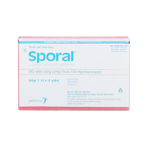 Sporal 100mg trị nhiễm nấm (1 vỉ x 4 viên)