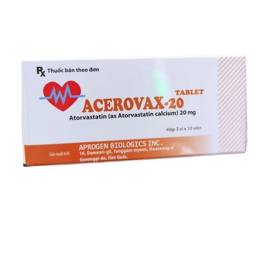Acerovax 20mg trị giảm cholesterol toàn phần hộp 30 viên