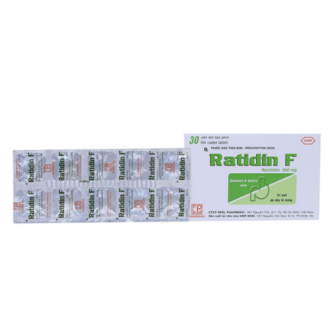 Ratidin F 300mg trị trào ngược dạ dày, thực quản (3 vỉ x 10 viên)