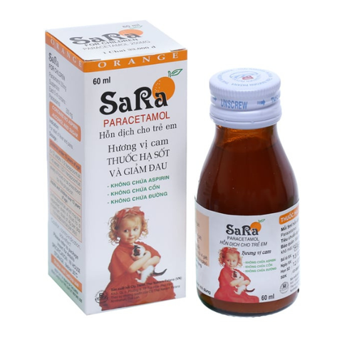 Hỗn dịch uống Sara hương cam 250mg/5ml giảm đau, hạ sốt chai 60ml