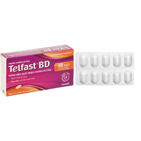 Telfast BD 60mg trị viêm mũi dị ứng, mày đay (3 vỉ x 10 viên)
