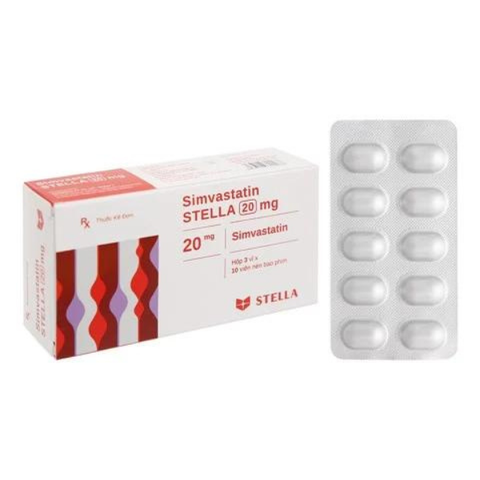 Simvastatin Stella 20mg trị rối loạn lipid máu (3 vỉ x 10 viên)
