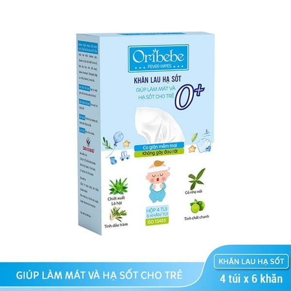 Khăn lau hạ sốt oribebe 0+ hộp 4 túi 6 khăn