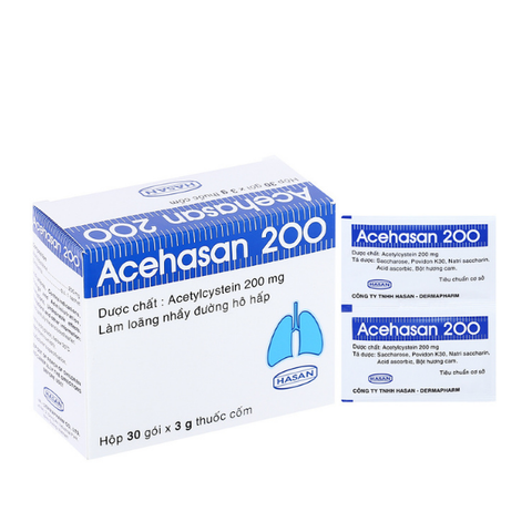 Thuốc cốm Acehasan 200mg tan đàm trong bệnh lý hô hấp (30 gói x 3g)