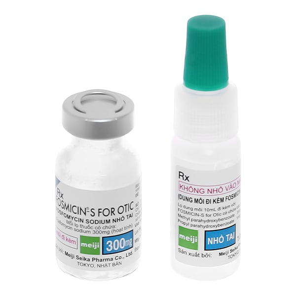 Thuốc nhỏ tai Fosmicin-S For Otic Solvent 300mg trị viêm tai (1 lọ x 300mg, 1 ống x 10ml)