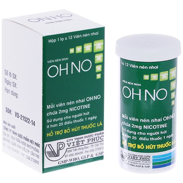 Viên nén nhai Ohno hỗ trợ cai thuốc lá lọ 12 viên