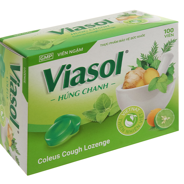 Viên ngậm Viasol Húng Chanh hỗ trợ giảm ho, đau rát họng hộp 100 viên