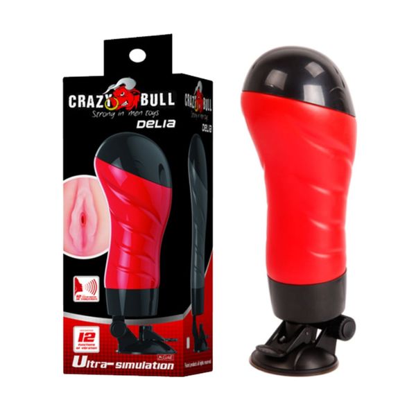 Âm Đạo Giả Dính Tường Crazy Bull Red Delia 12 Chế Độ Rung - Dùng Pin