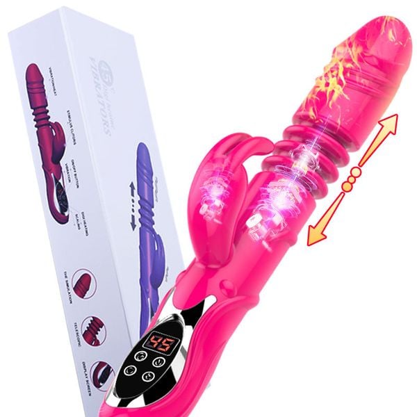 Dương Vật Vibrators Tỏa Nhiệt 12 Chế Độ Rung Thụt Có Nhánh