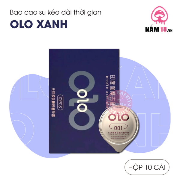 Bao Cao Su Kéo Dài Thời Gian, Mát Lạnh Olo Xanh - Hộp 10 Cái