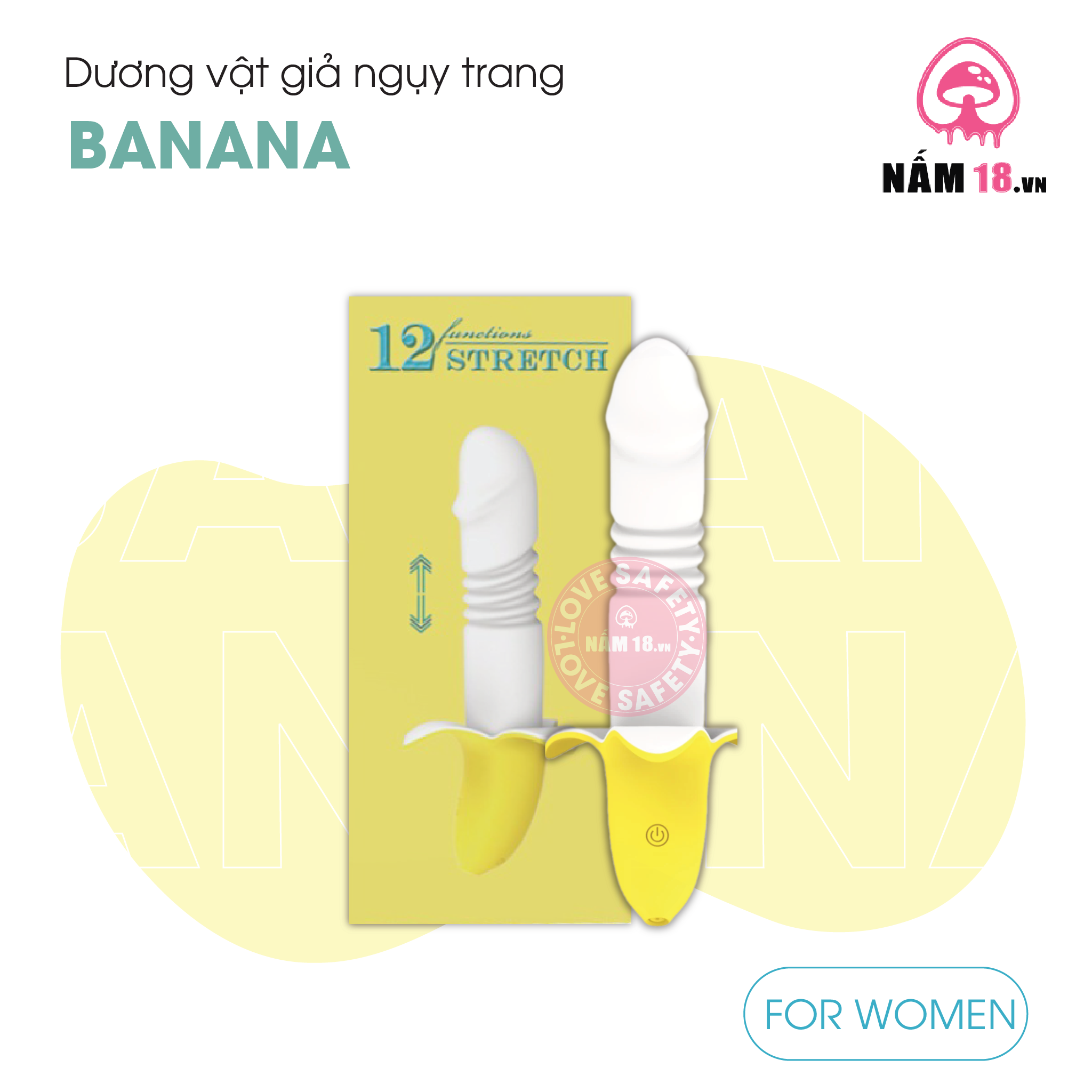  Dương Vật Giả Nguỵ Trang Banana Rung Thụt 12 Chế Độ - Sạc Điện 