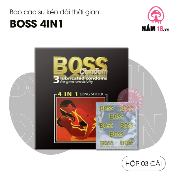  Bao Cao Su Kéo Dài Thời Gian, Điểm Nổi Boss 4in1 - Hộp 3 Cái 