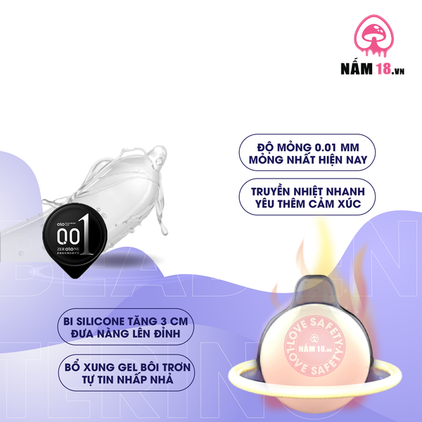 Bao Cao Su OLO 0.01 Bead Entering - Siêu Mỏng, Bi Tăng 3cm - Hộp 10 Cái
