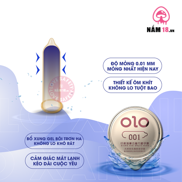 Bao Cao Su Kéo Dài Thời Gian, Mát Lạnh Olo Xanh - Hộp 10 Cái