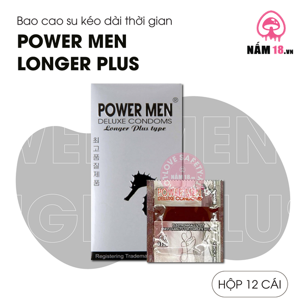 Bao Cao Su Kéo Dài Thời Gian, Điểm Nổi Power Men Longer Plus - Hộp 12 Cái