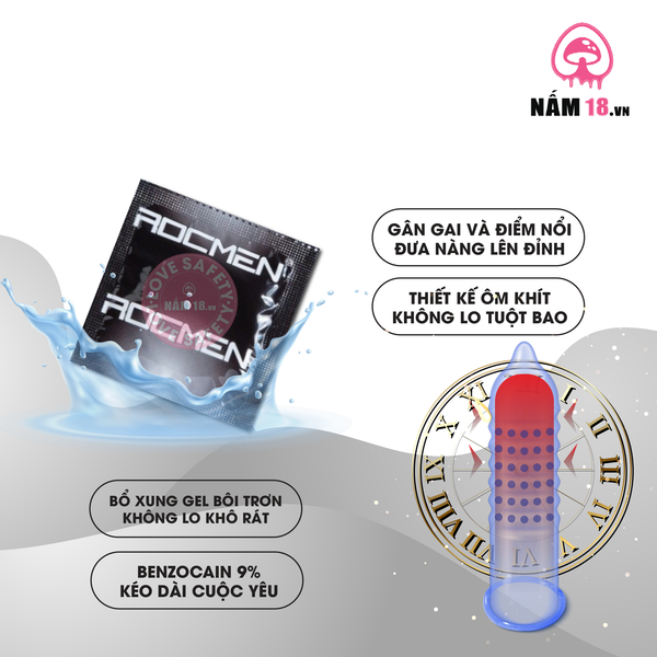 Bao Cao Su Kéo Dài Thời Gian Quan Hệ Rocmen Long Shock 4in1 - Hộp 12 Cái