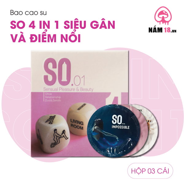 Bao Cao Su SO 4in1 Siêu Gân Và Điểm Nổi - Hộp 3 Cái