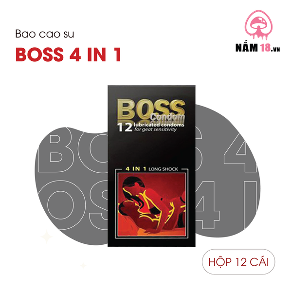  Bao Cao Su Kéo Dài Thời Gian, Điểm Nổi Boss 4in1 - Hộp 12 Cái 