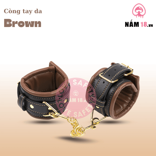 Còng Tay Da Brown Unisex, Phụ Kiện BDSM