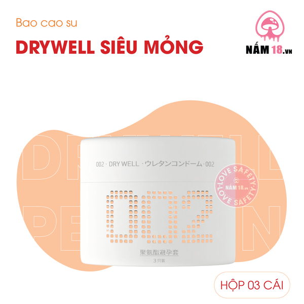 Bao Cao Su Siêu Mỏng Drywell 0.02 - Hộp 3 Cái