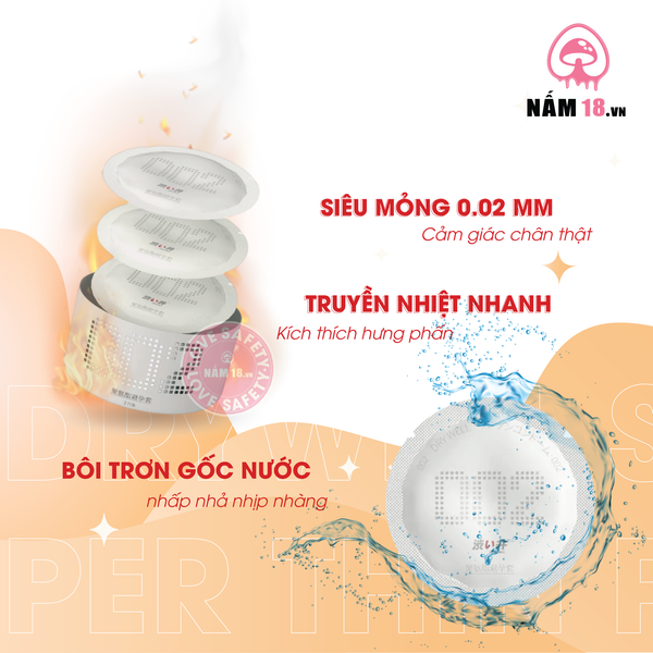 Bao Cao Su Siêu Mỏng Drywell 0.02 - Hộp 3 Cái