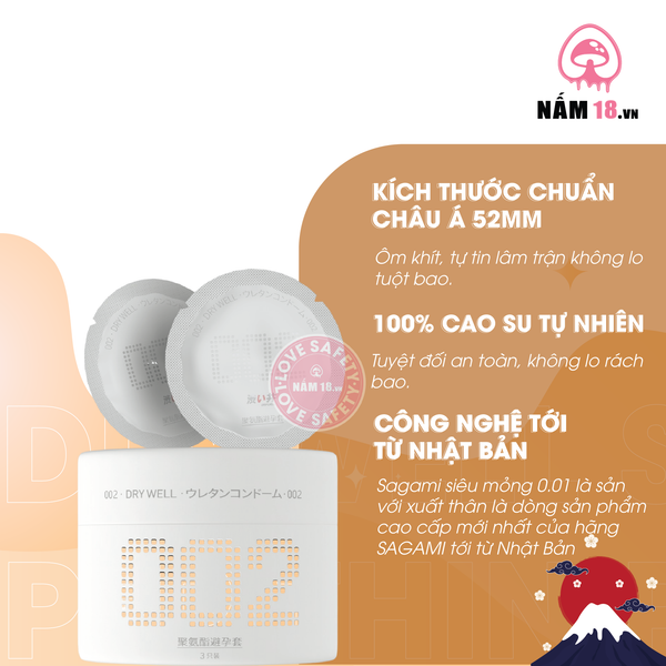 Bao Cao Su Siêu Mỏng Drywell 0.02 - Hộp 3 Cái