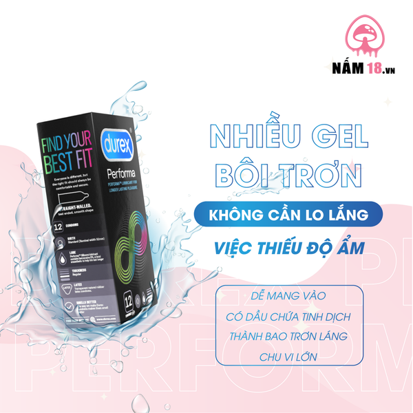 Bao Cao Su Kéo Dài Thời Gian Durex Performa Chính Hãng - Hộp 12 Cái