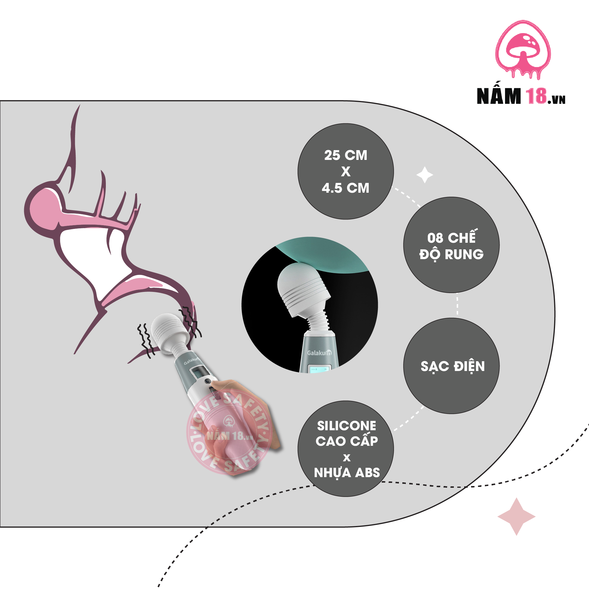  Chày Rung Kích Thích Điểm G Galaku 8 Chế Độ Rung 