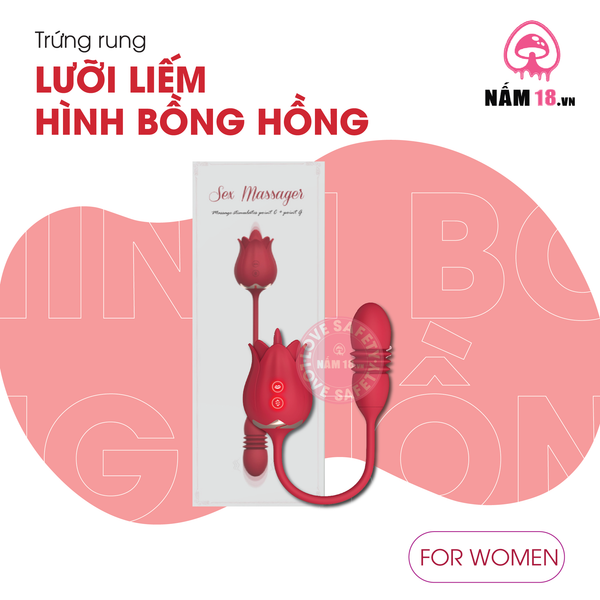 Trứng Rung Lưỡi Liếm Hình Bông Hồng Rung Thụt 10 Chế Độ - Sạc Điện