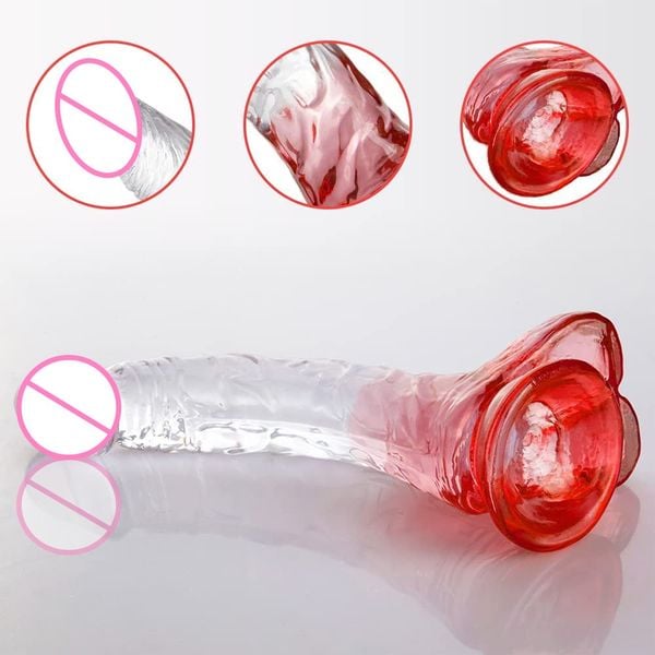 Dương Vật Dính Tường Dildo Silicone Trong Suốt