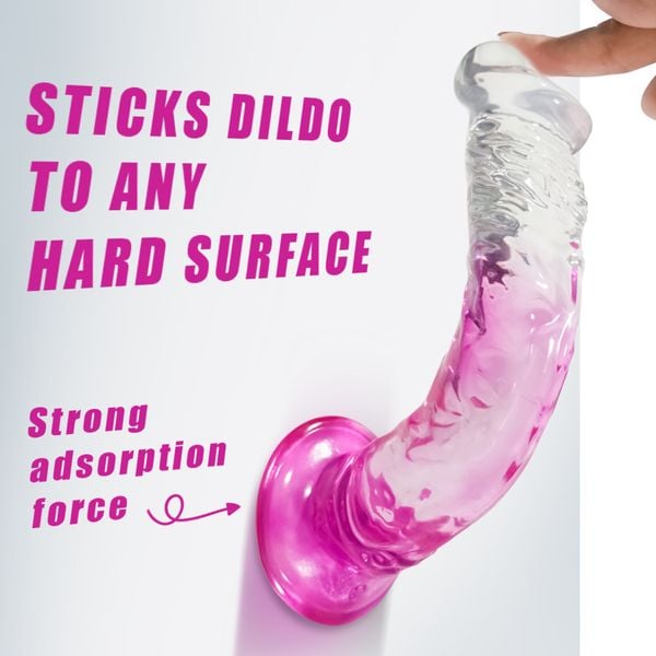 Dương Vật Dính Tường Dildo Silicone Trong Suốt