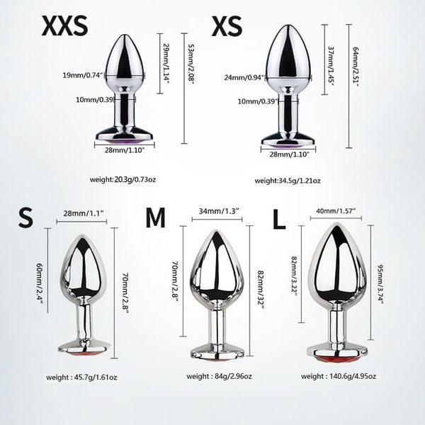 Phích Cắm Hậu Môn Inox Đính Đá Tròn - Đủ Size