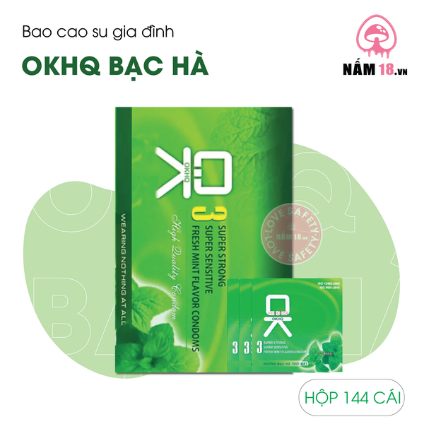 Bao Cao Su Gia Đình OKHQ Bạc Hà - Hộp 144 Cái