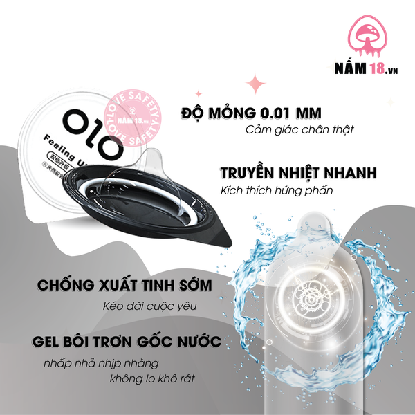 Bao Cao Su OLO Đen Siêu Mỏng, Hương Vani - Hộp 10 Cái