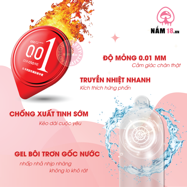 Bao Cao Su OLO 0.01 Đỏ - Siêu Mỏng, Nóng Ấm - Hộp 10 Cái