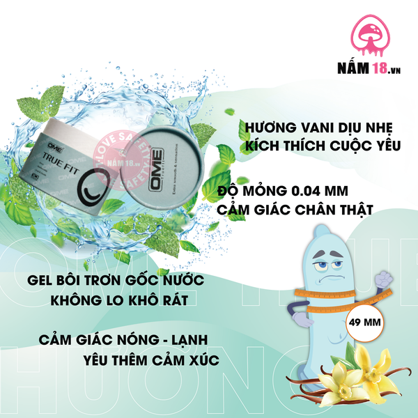 Bao Cao Su Size Nhỏ 49mm Ome True Fit Hương Bạc Hà - Hộp 10 Cái